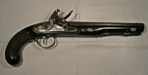 Click to enlarge a 16 bore flintlock officers/duelling pistol by Wheeler