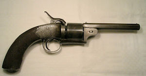  to enlarge a good 54 bore Langs Patent six shot percussion revolver retailed by Beckley, Oxford