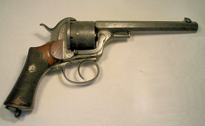 Click to enlarge an unusual  double action 12mm six shot pinfire revolver by Comblaine
